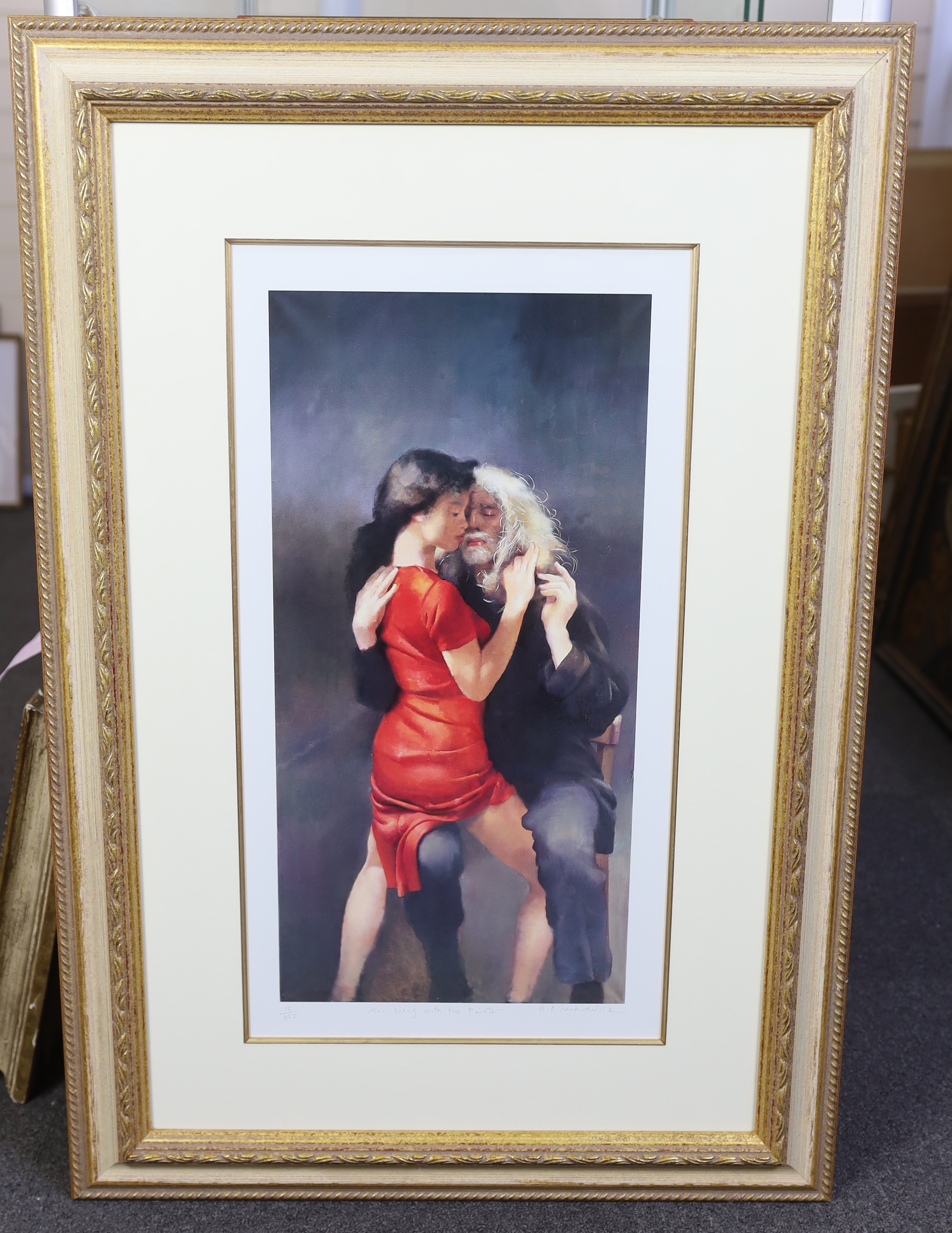 Robert Lenkiewicz (1941-2002), offset lithograph, 'The Painter with Moi', signed in pencil and titled 'Moi Wong with the painter', 5/450, 55 x 27cm. Condition - good